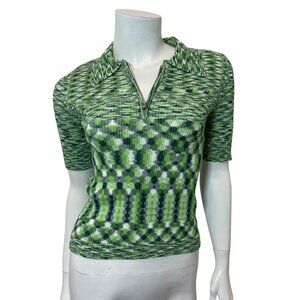 Vox Lux Ribbed Zip Polo Top in Green Size XS